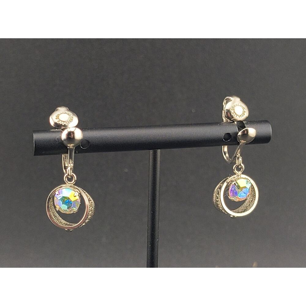 Vintage 50's Sorrento Sterling Silver & AB Crystal Filigree Screwback Earrings